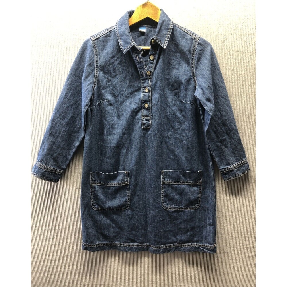 Old Navy Denim Shirt Dress Womens XS Blue Button Front Western Cottagecore Mini